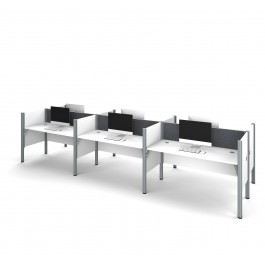 Bestar 100873CG-17 Pro-Biz Six Workstation in White with Gray Tack Boards