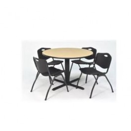 Regency TB42RNDBE47BK Cain 42" Round Breakroom Table in Beige & 4 'M' Stack Chairs in Black (Default)