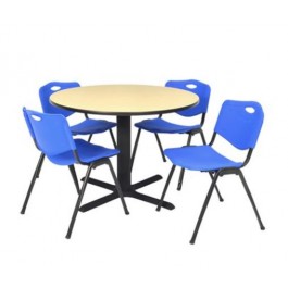 Regency TB42RNDCH47GY Cain 42" Round Breakroom Table in Cherry & 4 'M' Stack Chairs in Grey (Default)