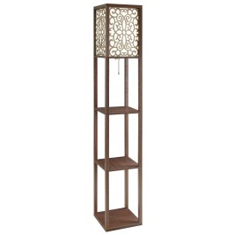 Coaster 901568 Floor Lamps Floor Lamp with 3 Shelves and Floral Pattern Shade in Cappuccino