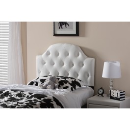Baxton Studio BBT6496-White-Twin HB Morris Upholstered Button-Tufted Scalloped Twin Size Headboard