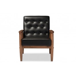 Baxton Studio BBT8013-Black Chair Sorrento Mid-Century Retro Modern Leather Upholstered Wooden Lounge Chair