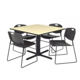 Regency TB4242PL44BK Cain 42" Square Breakroom Table in Maple & 4 Zeng Stack Chairs in Black (Default)