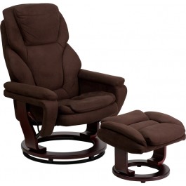 Flash Furniture Contemporary Brown Microfiber Recliner and Ottoman with Swiveling Mahogany Wood Base BT-70222-MIC-FLAIR-GG