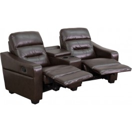 Flash Furniture BT-70380-2-BRN-GG Futura Series 2-Seat Reclining Brown Leather Theater Seating Unit with Cup Holders