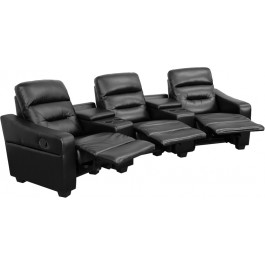 Flash Furniture BT-70380-3-BK-GG Futura Series 3-Seat Reclining Black Leather Theater Seating Unit with Cup Holders