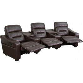 Flash Furniture BT-70380-3-BRN-GG Futura Series 3-Seat Reclining Brown Leather Theater Seating Unit with Cup Holders