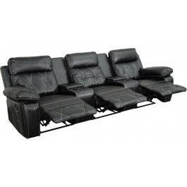 Flash Furniture BT-70530-3-BK-GG Real Comfort Series 3-Seat Reclining Black Leather Theater Seating Unit with Straight Cup Holders
