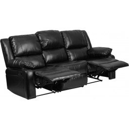 Flash Furniture BT-70597-SOF-GG Harmony Leather Sofa with Two Built-In Recliners Sofa Set in Black