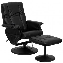 Flash Furniture Massaging Black Leather Recliner and Ottoman with Leather Wrapped Base BT-7600P-MASSAGE-BK-GG