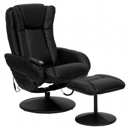 Flash Furniture Massaging Black Leather Recliner and Ottoman with Leather Wrapped Base BT-7672-MASSAGE-BK-GG