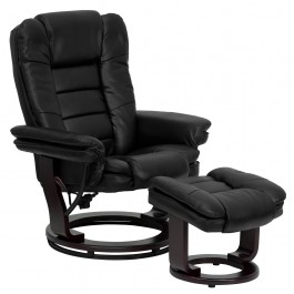 Flash Furniture Contemporary Black Leather Recliner and Ottoman with Swiveling Mahogany Wood Base BT-7818-BK-GG