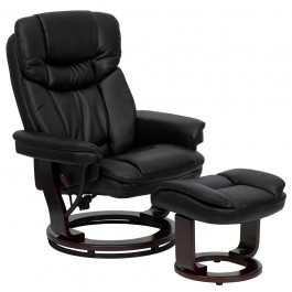 Flash Furniture Contemporary Black Leather Recliner and Ottoman with Swiveling Mahogany Wood Base BT-7821-BK-GG