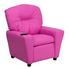 Flash Furniture Contemporary Kids' Hot Pink-Vinyl-PU Recliner with Cup Holder BT-7950-KID-HOT-PINK-GG