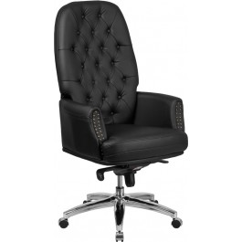 Flash Furniture BT-90269H-BK-GG High Back Traditional Tufted Leather Multifunction Executive Swivel Chair with Arms in Black