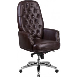 Flash Furniture BT-90269H-BN-GG High Back Traditional Tufted Brown Leather Multifunction Executive Swivel Chair With Arms