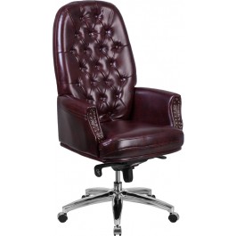 Flash Furniture BT-90269H-BY-GG High Back Traditional Tufted Burgundy Leather Multifunction Executive Swivel Chair With Arms