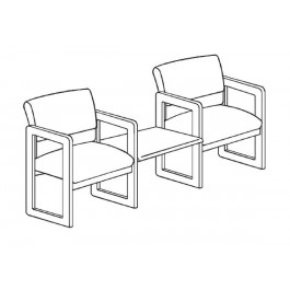 Lesro Classic C2211G3 Two Armed Chairs with Connecting Center Table, Sled Base