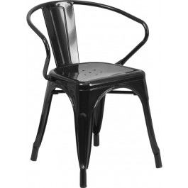 Flash Furniture CH-31270-BK-GG Black Metal Indoor-Outdoor Chair with Arms