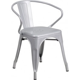 Flash Furniture CH-31270-SIL-GG Silver Metal Indoor-Outdoor Chair with Arms
