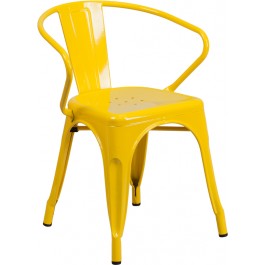 Flash Furniture CH-31270-YL-GG Yellow Metal Indoor-Outdoor Chair with Arms