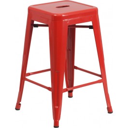 Flash Furniture CH-31320-24-RED-GG 24-inch Backless Red Metal Counter Height Stool in Red