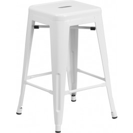 Flash Furniture CH-31320-24-WH-GG 24-inch Backless White Metal Counter Height Stool in White