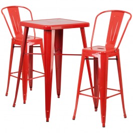 Flash Furniture CH-31330B-2-30GB-RED-GG Metal Bar Table Set in Red