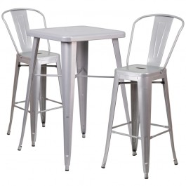 Flash Furniture CH-31330B-2-30GB-SIL-GG Metal Bar Table Set in Silver