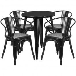 Flash Furniture CH-51080TH-4-18ARM-BK-GG 24" Round Metal Table Set with Arm Chairs in Black