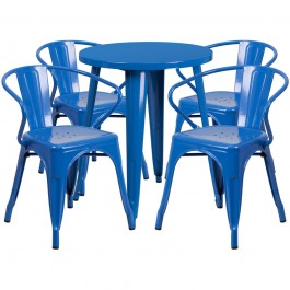 Flash Furniture CH-51080TH-4-18ARM-BL-GG 24" Round Metal Table Set with Arm Chairs in Blue