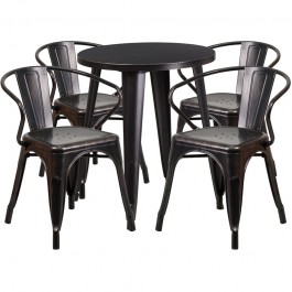 Flash Furniture CH-51080TH-4-18ARM-BQ-GG 24" Round Metal Table Set with Arm Chairs in Antique