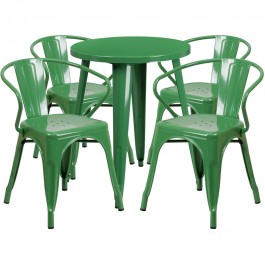 Flash Furniture CH-51080TH-4-18ARM-GN-GG 24" Round Metal Table Set with Arm Chairs in Green