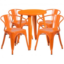 Flash Furniture CH-51080TH-4-18ARM-OR-GG 24" Round Metal Table Set with Arm Chairs in Orange