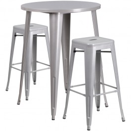 Flash Furniture CH-51090BH-2-30SQST-SIL-GG 30" Round Bar Table Set in Silver