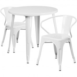 Flash Furniture CH-51090TH-2-18ARM-WH-GG 30" Round Metal Table Set in White