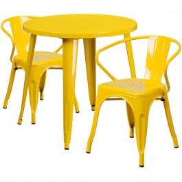 Flash Furniture CH-51090TH-2-18ARM-YL-GG 30" Round Metal Table Set in Yellow