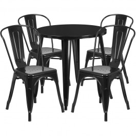 Flash Furniture CH-51090TH-4-18CAFE-BK-GG 30" Round Metal Table Set with Cafe Chairs in Black