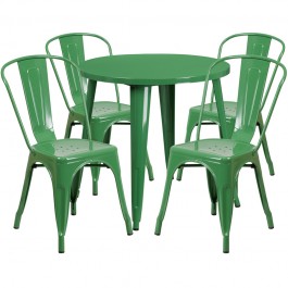 Flash Furniture CH-51090TH-4-18CAFE-GN-GG 30" Round Metal Table Set with Cafe Chairs in Green