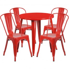 Flash Furniture CH-51090TH-4-18CAFE-RED-GG 30" Round Metal Table Set with Cafe Chairs in Red