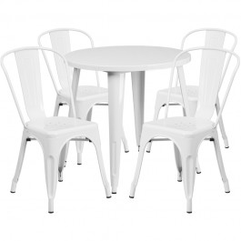 Flash Furniture CH-51090TH-4-18CAFE-WH-GG 30" Round Metal Table Set with Cafe Chairs in White