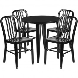 Flash Furniture CH-51090TH-4-18VRT-BK-GG 30" Round Metal Table Set with Back Chairs in Black