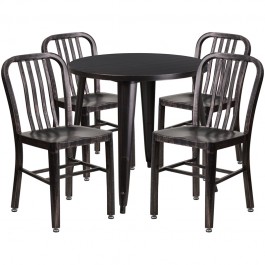 Flash Furniture CH-51090TH-4-18VRT-BQ-GG 30"Round Metal Table Set with Back Chairs in Antique
