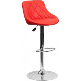 Flash Furniture Contemporary Red Vinyl Bucket Seat Adjustable Height Bar Stool with Chrome Base CH-82028A-RED-GG