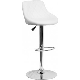 Flash Furniture Contemporary White Vinyl Bucket Seat Adjustable Height Bar Stool with Chrome Base CH-82028A-WH-GG