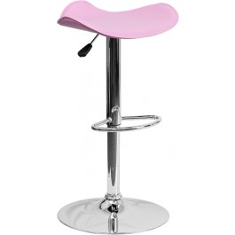 Flash Furniture Contemporary Pink Vinyl Adjustable Height Bar Stool with Chrome Base CH-TC3-1002-PK-GG