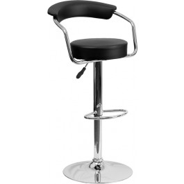 Flash Furniture Contemporary Black Vinyl Adjustable Height Bar Stool with Arms and Chrome Base CH-TC3-1060-BK-GG