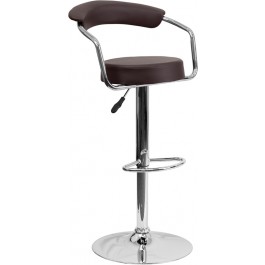 Flash Furniture Contemporary Brown Vinyl Adjustable Height Bar Stool with Arms and Chrome Base CH-TC3-1060-BRN-GG