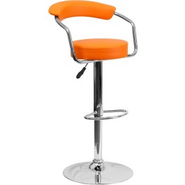 Flash Furniture Contemporary Orange Vinyl Adjustable Height Bar Stool with Arms and Chrome Base CH-TC3-1060-ORG-GG