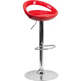 Flash Furniture Contemporary Red Plastic Adjustable Height Bar Stool with Chrome Base CH-TC3-1062-RED-GG